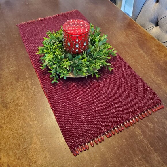 Beaded Red Table Runner - Picture 3 of 13